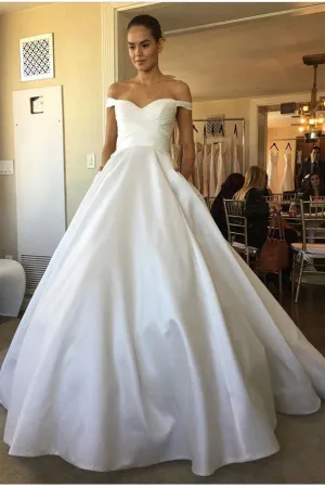 Roycebridal Vintage Sweetheart Ivory Satin Wedding Dresses with Pockets,MW414