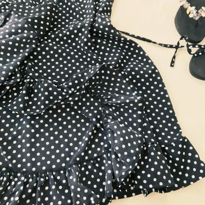 Ruffled V-collar Sleeveless Sling Dress