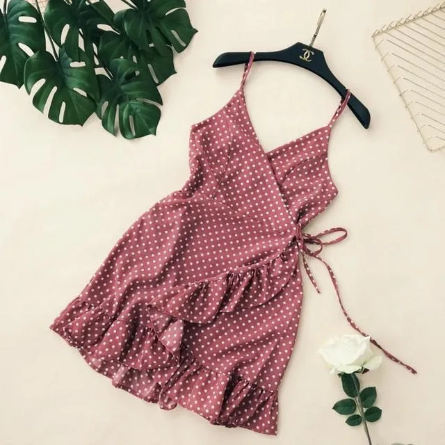 Ruffled V-collar Sleeveless Sling Dress