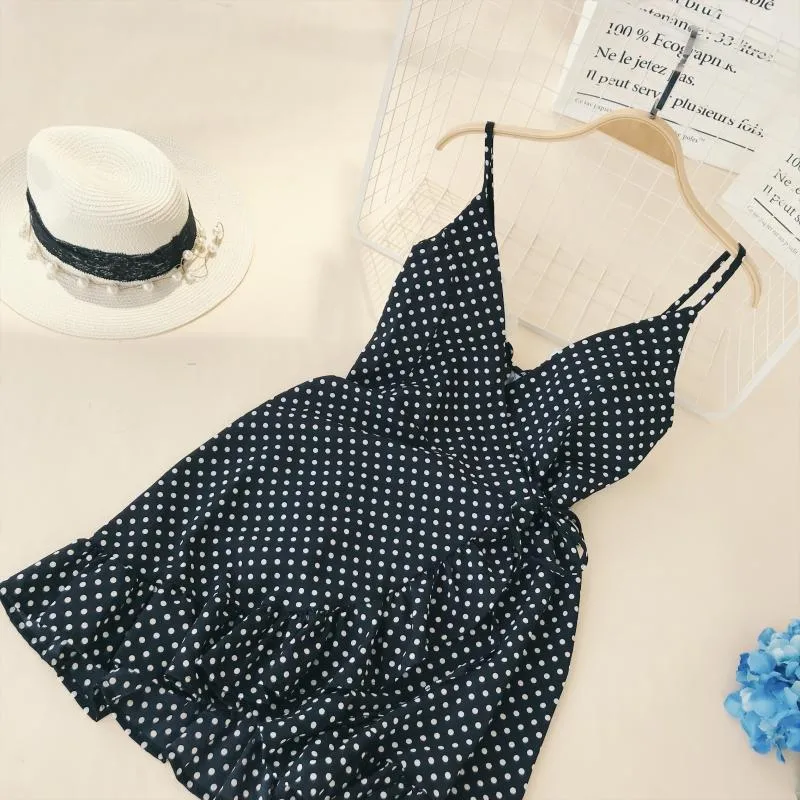 Ruffled V-collar Sleeveless Sling Dress