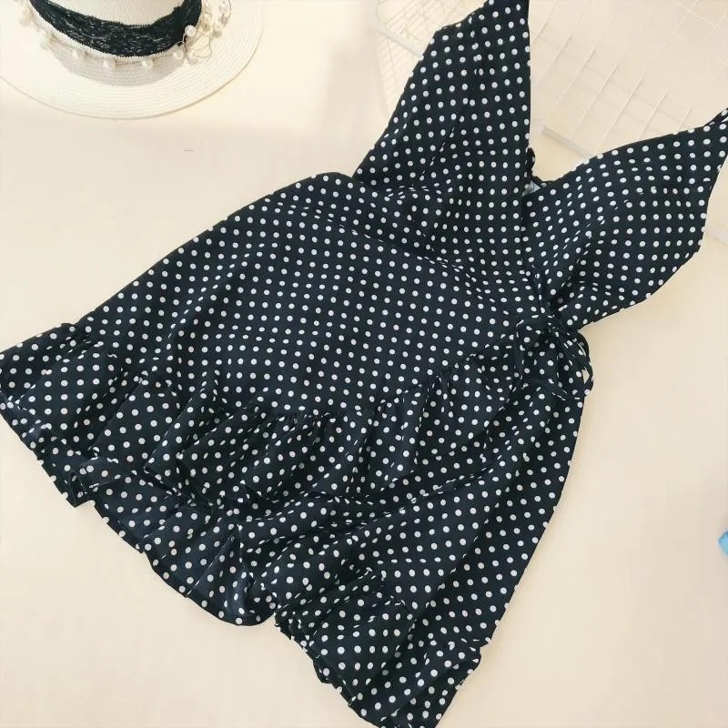 Ruffled V-collar Sleeveless Sling Dress