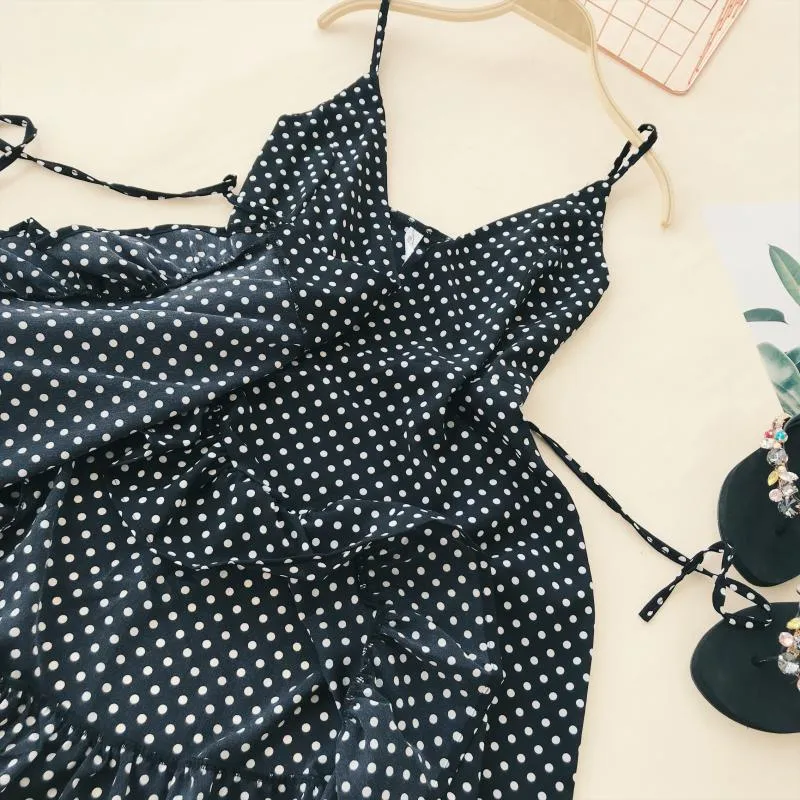 Ruffled V-collar Sleeveless Sling Dress