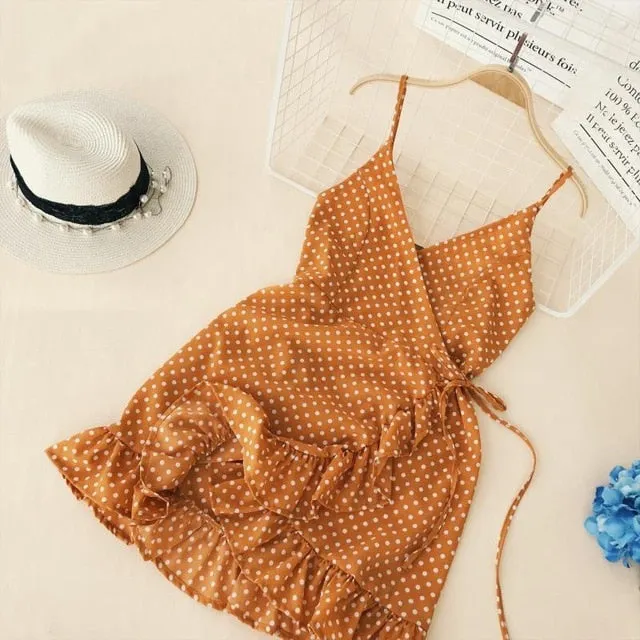 Ruffled V-collar Sleeveless Sling Dress