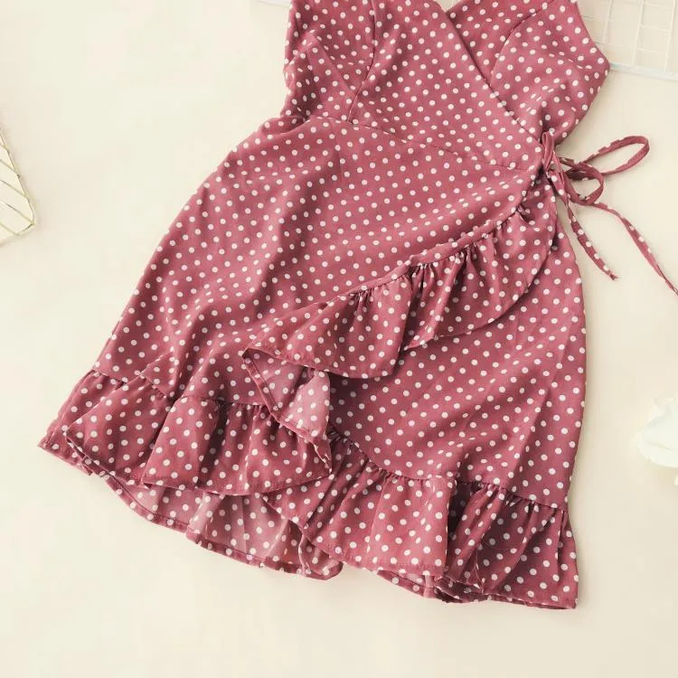 Ruffled V-collar Sleeveless Sling Dress