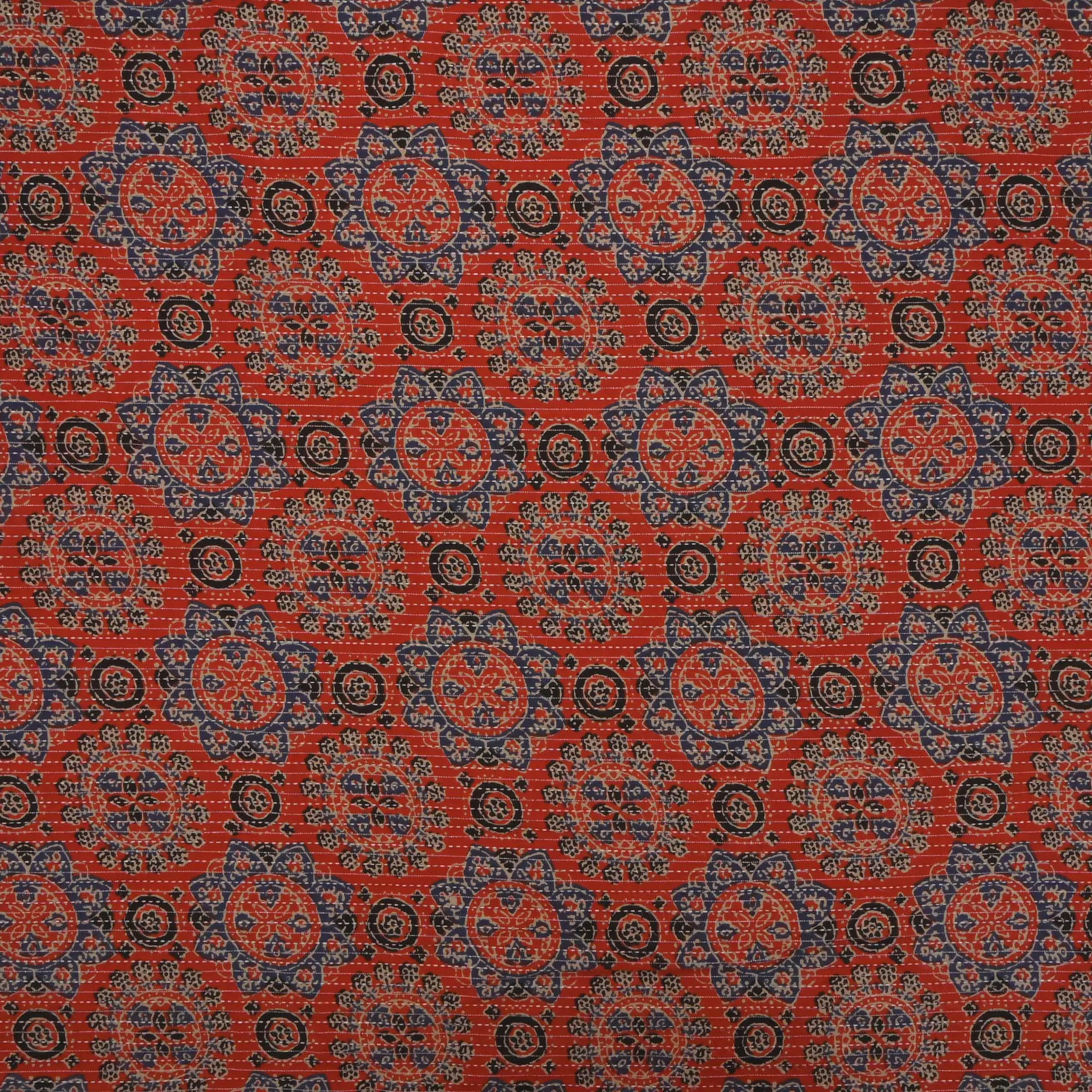 Rust Maroon Ajrakh Printed Cotton Fabric