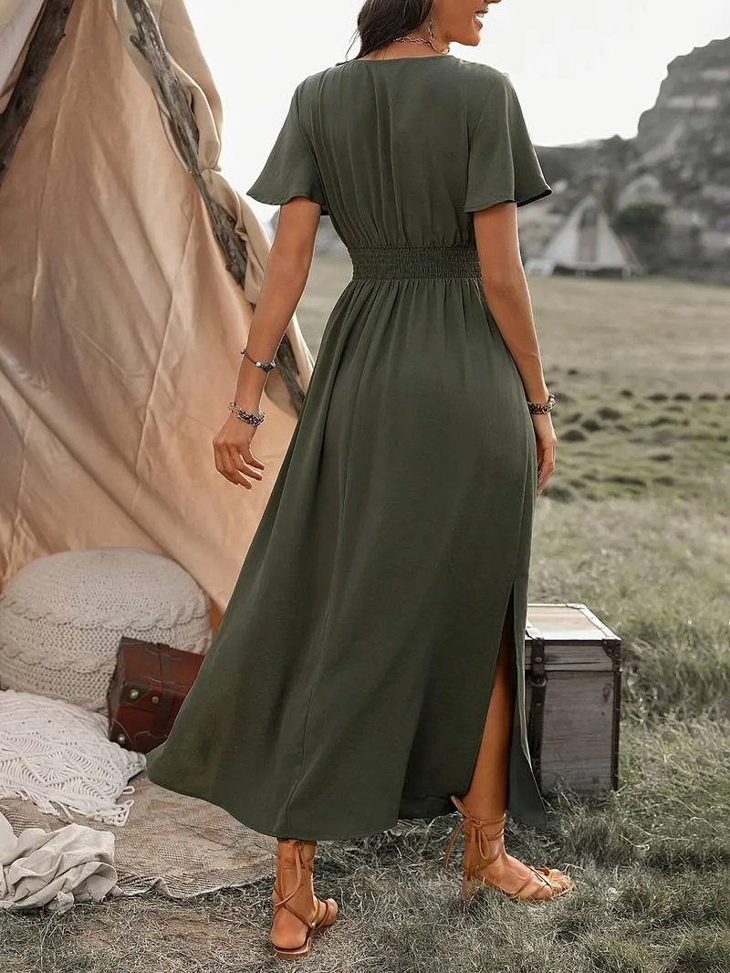 Sandra® | Elegant V-Neck Bohemian Dress