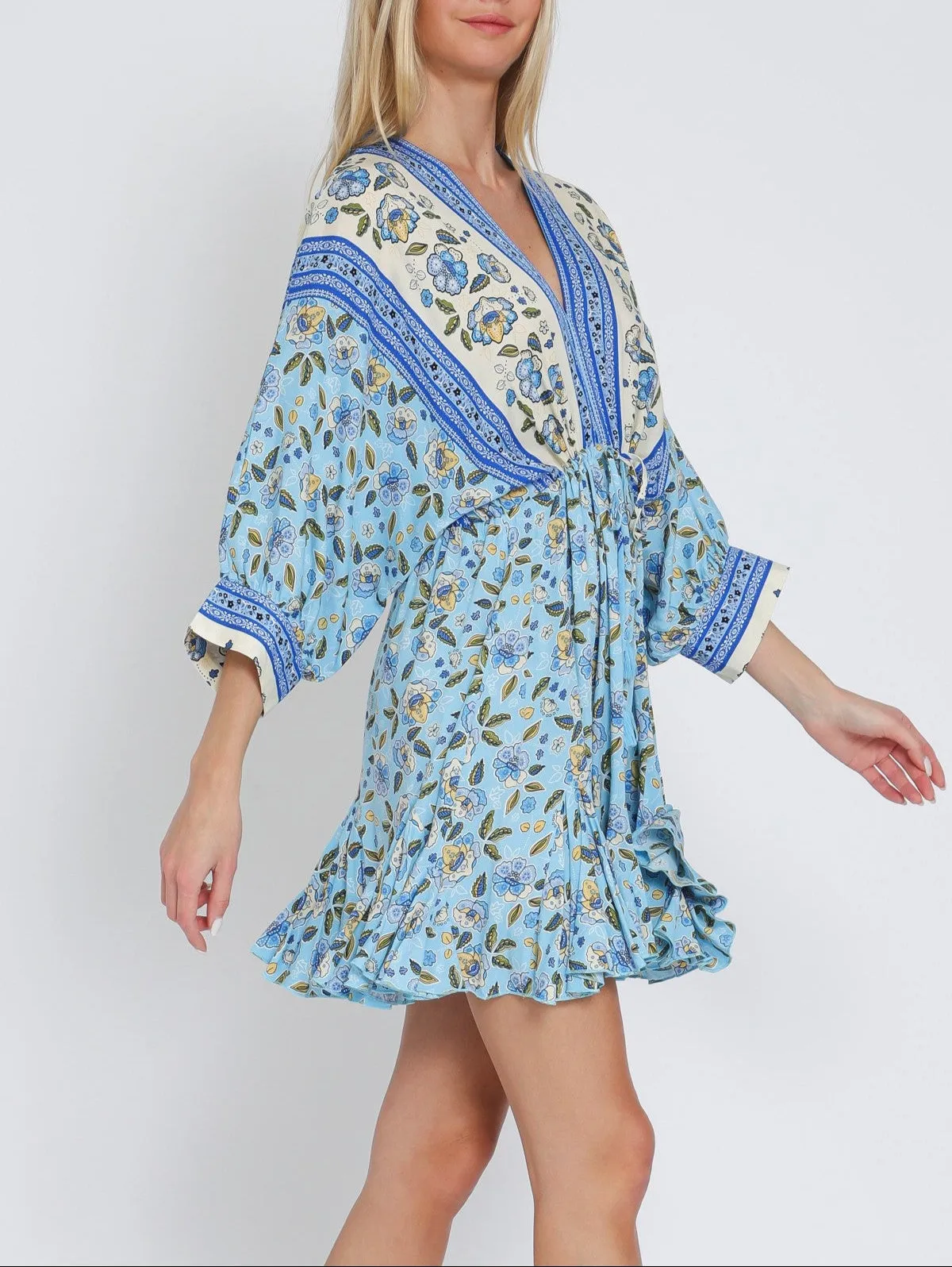 Seaside Glow Dolman Tie Waist Mini Dress