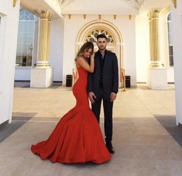 Sexy Red Prom Dresses Long Sleeveless Sweetheart Mermaid Dress