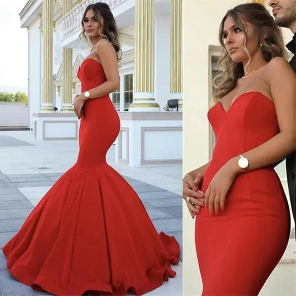 Sexy Red Prom Dresses Long Sleeveless Sweetheart Mermaid Dress