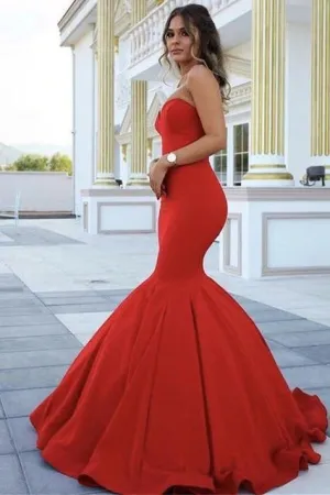 Sexy Red Prom Dresses Long Sleeveless Sweetheart Mermaid Dress