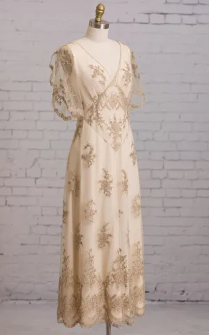 Sheath Butterfly Sleeves V Back Embroidery Brush Train Dress-704167