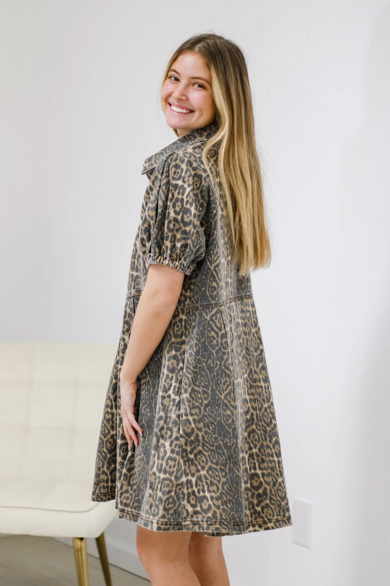 She's Back Denim Leopard Dress
