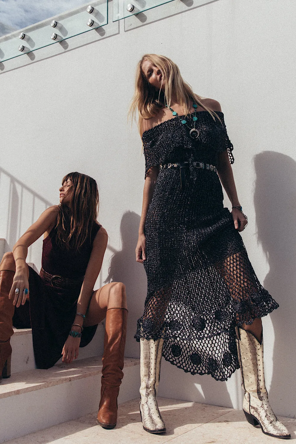 Shooting Star Crochet Ruffle Maxi Dress - Starry Sky