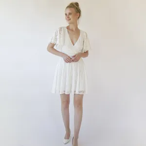 Short lace bohemian wedding dress ,Mini wedding dress #1372