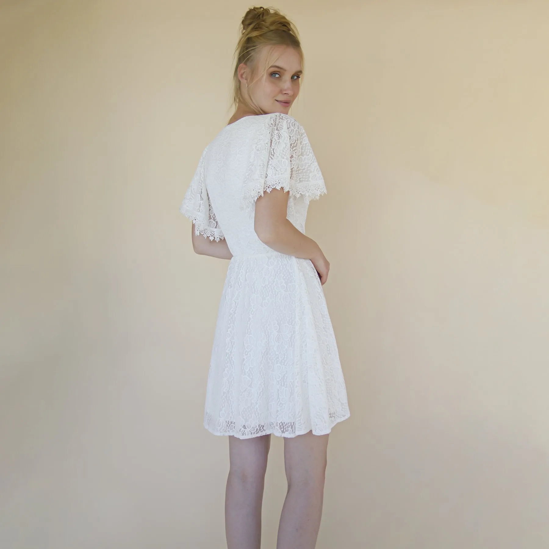 Short lace bohemian wedding dress ,Mini wedding dress #1372