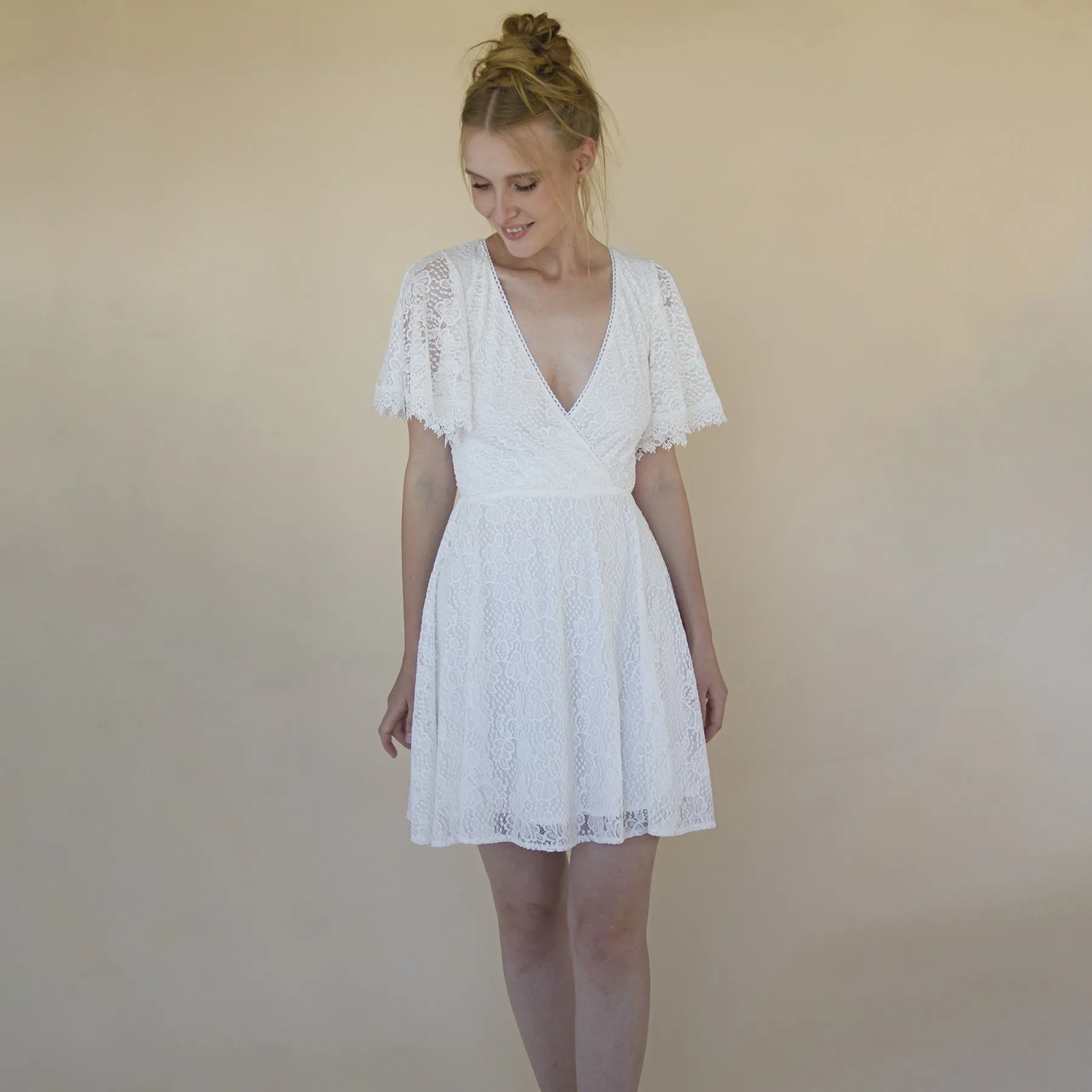 Short lace bohemian wedding dress ,Mini wedding dress #1372