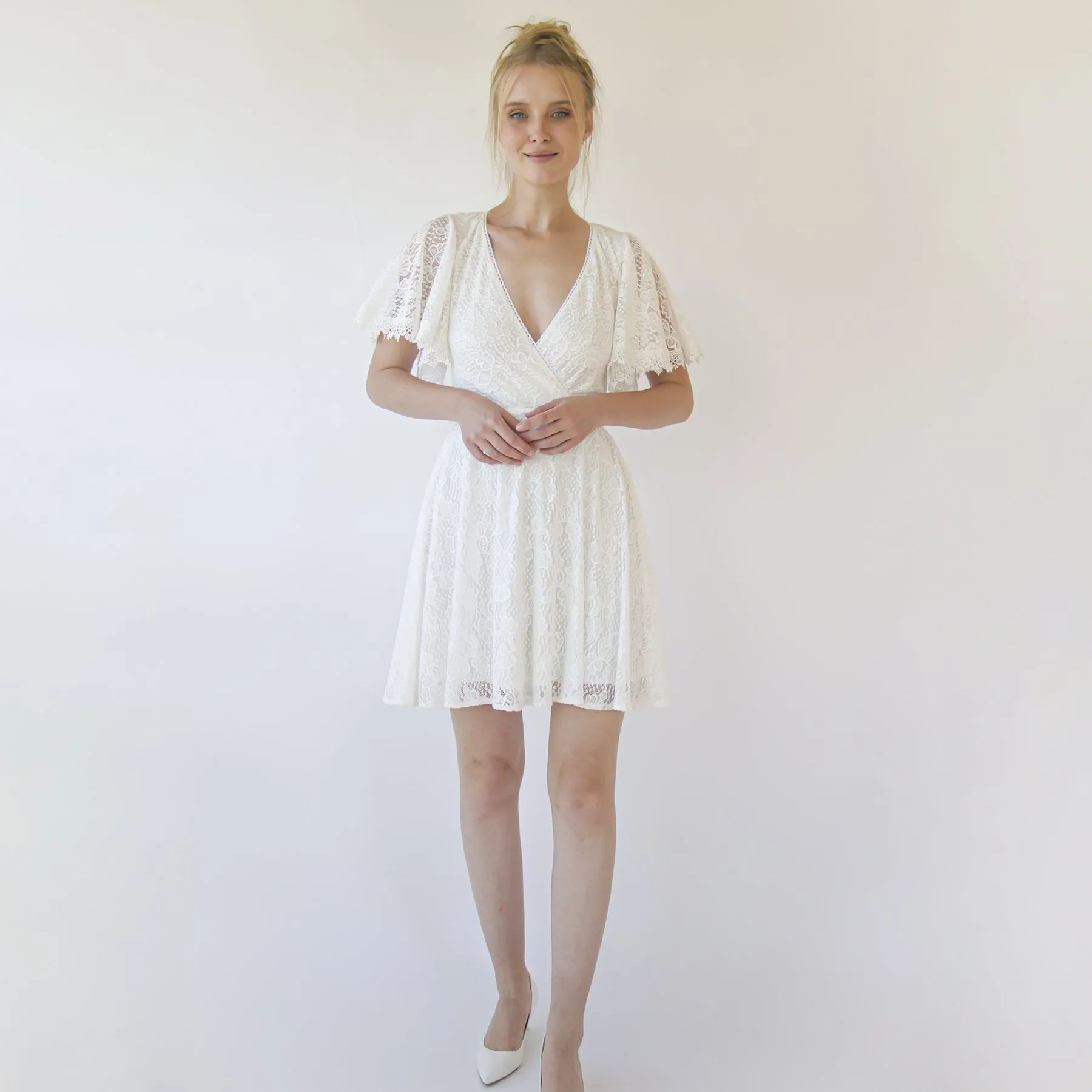 Short lace bohemian wedding dress ,Mini wedding dress #1372