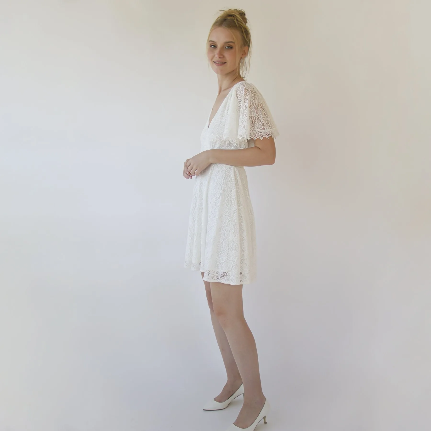Short lace bohemian wedding dress ,Mini wedding dress #1372