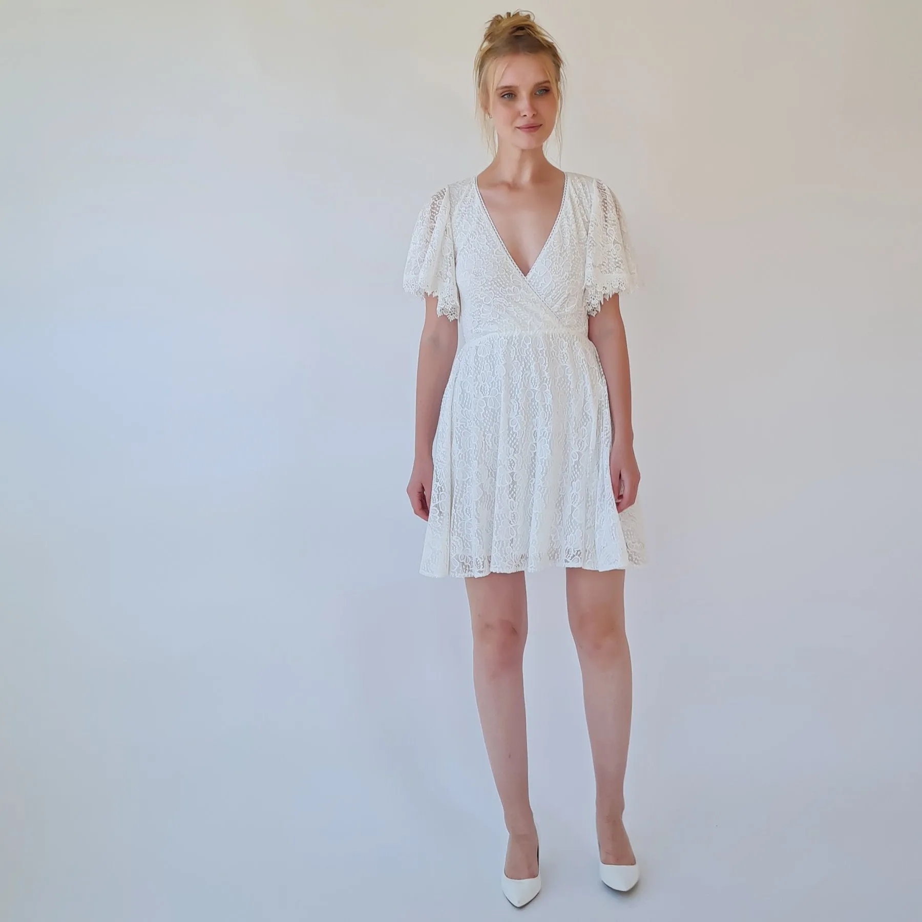 Short lace bohemian wedding dress ,Mini wedding dress #1372