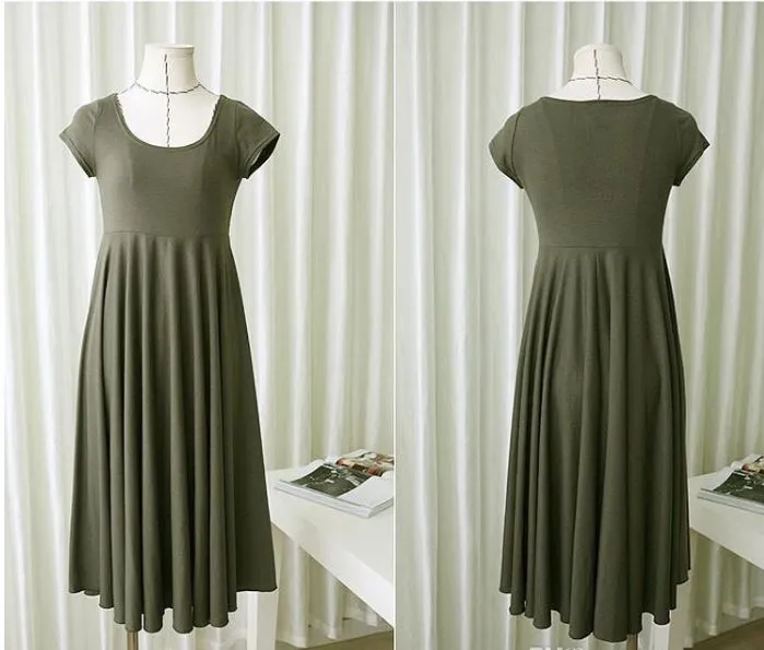 Short Sleeve Maternity Dress - Grey, Green or Black