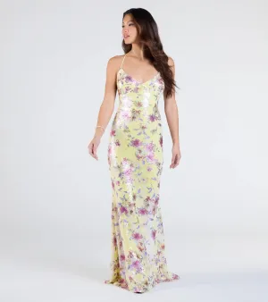 Sierra Lace-Up Floral Sequin Formal Dress