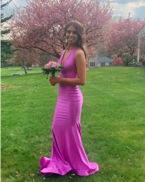 Simple Long Prom Dresses 2024 V Neck Mermaid Sleeveless Formal Dress