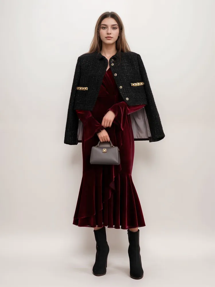 Sleeveless Scoop Neck Velvet Midi Dress with Crystal Trim