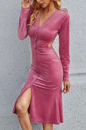 Solid Color Buckled Lapel Slim Dress