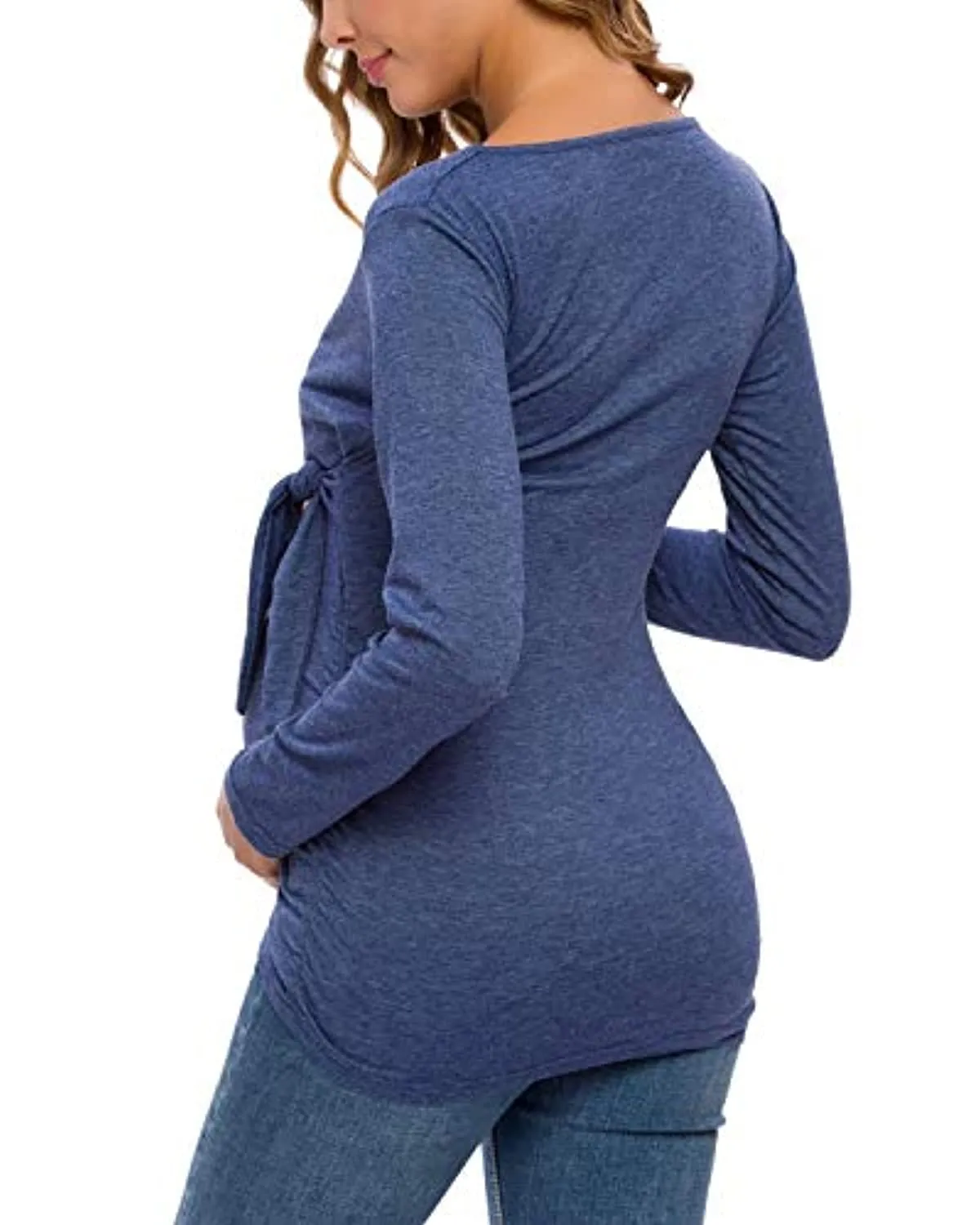 Solid Long Sleeve V-Neck Maternity Tops