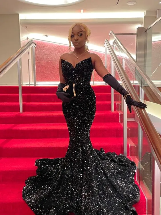 Sparkly Sequin Black Prom Dresses 2024 Long Evening Formal Dress Mermaid