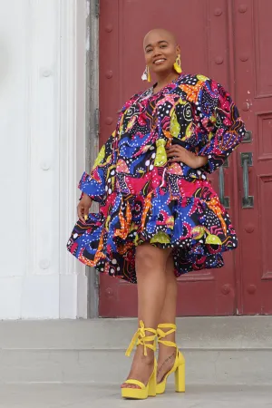 Spring Burst African Print Midi Dress