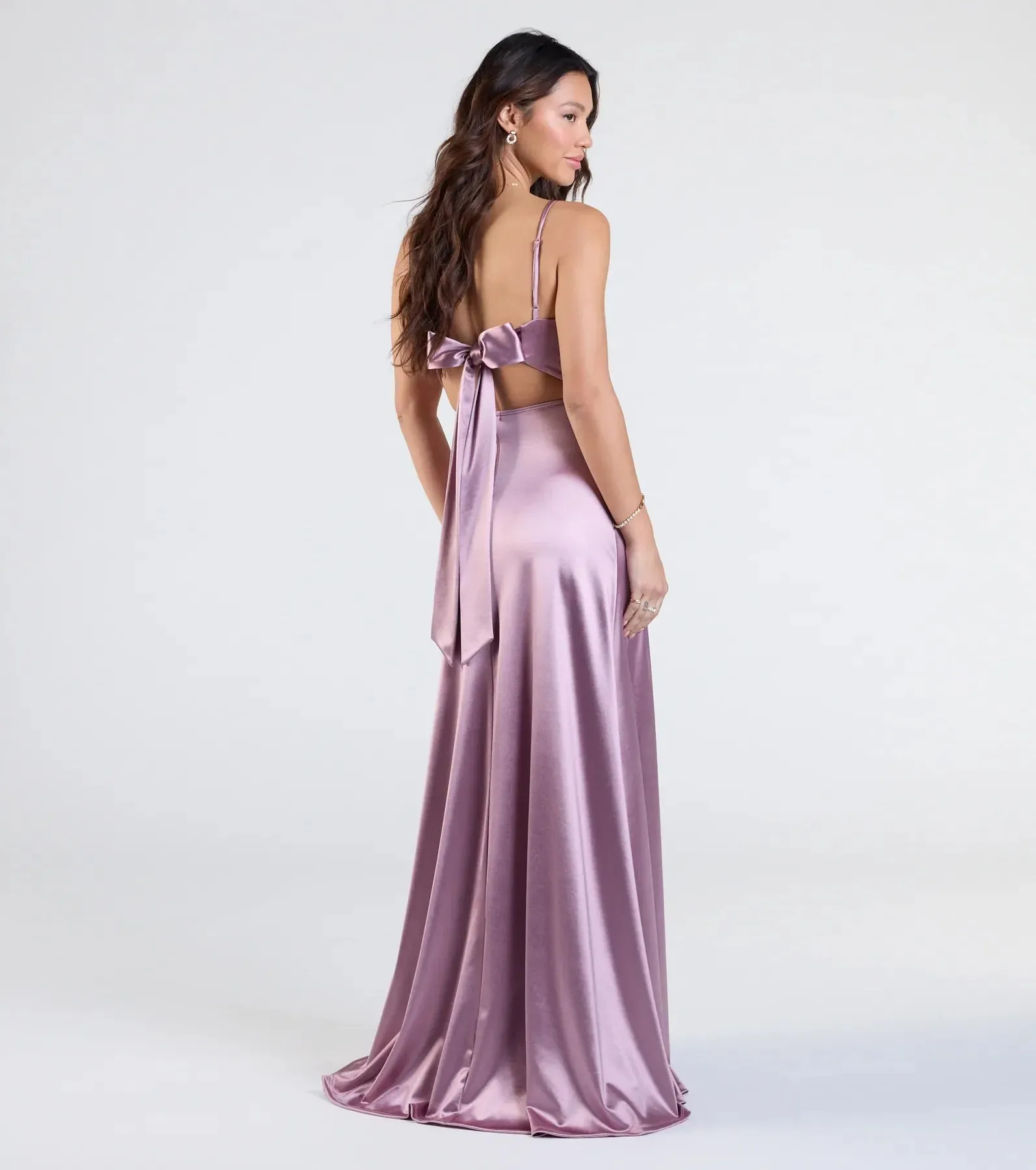 Steffanie Tie Back Slit A-Line Satin Formal Dress