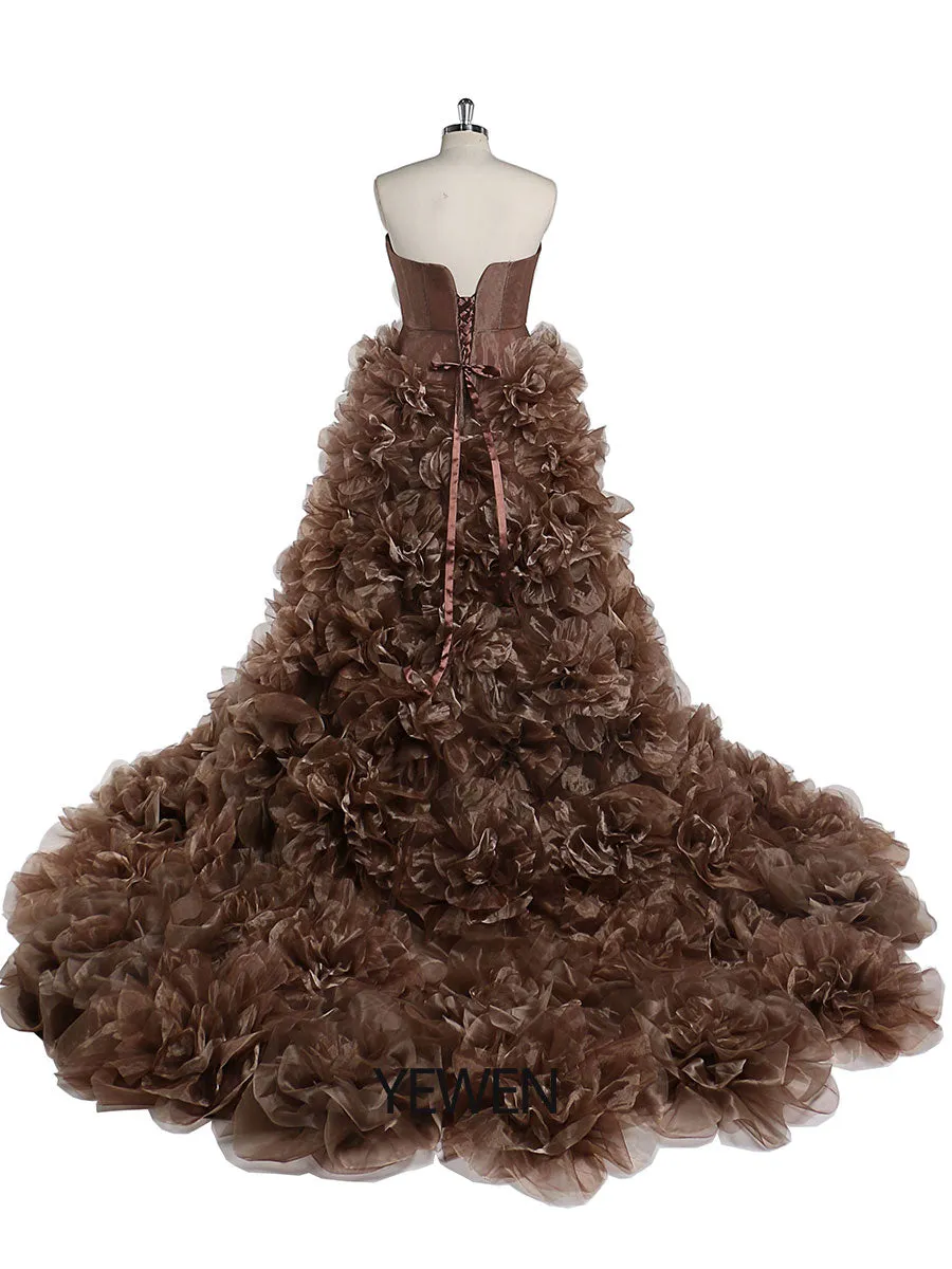 Strapless Organza 3D Flowers Maternity Dress for Photo Shoot Baby Shower Photography Gowns YW220308