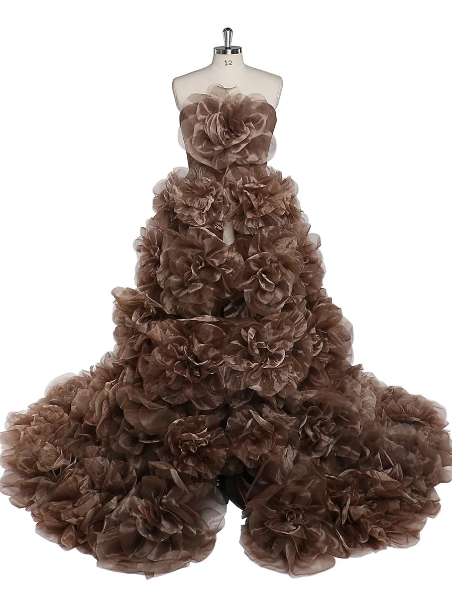Strapless Organza 3D Flowers Maternity Dress for Photo Shoot Baby Shower Photography Gowns YW220308