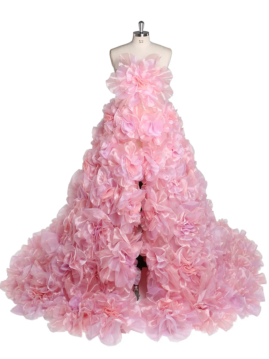 Strapless Organza 3D Flowers Maternity Dress for Photo Shoot Baby Shower Photography Gowns YW220308