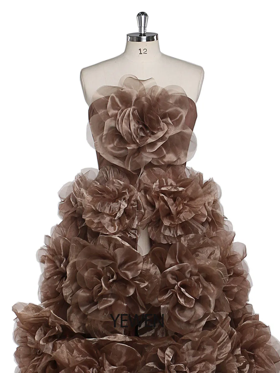Strapless Organza 3D Flowers Maternity Dress for Photo Shoot Baby Shower Photography Gowns YW220308