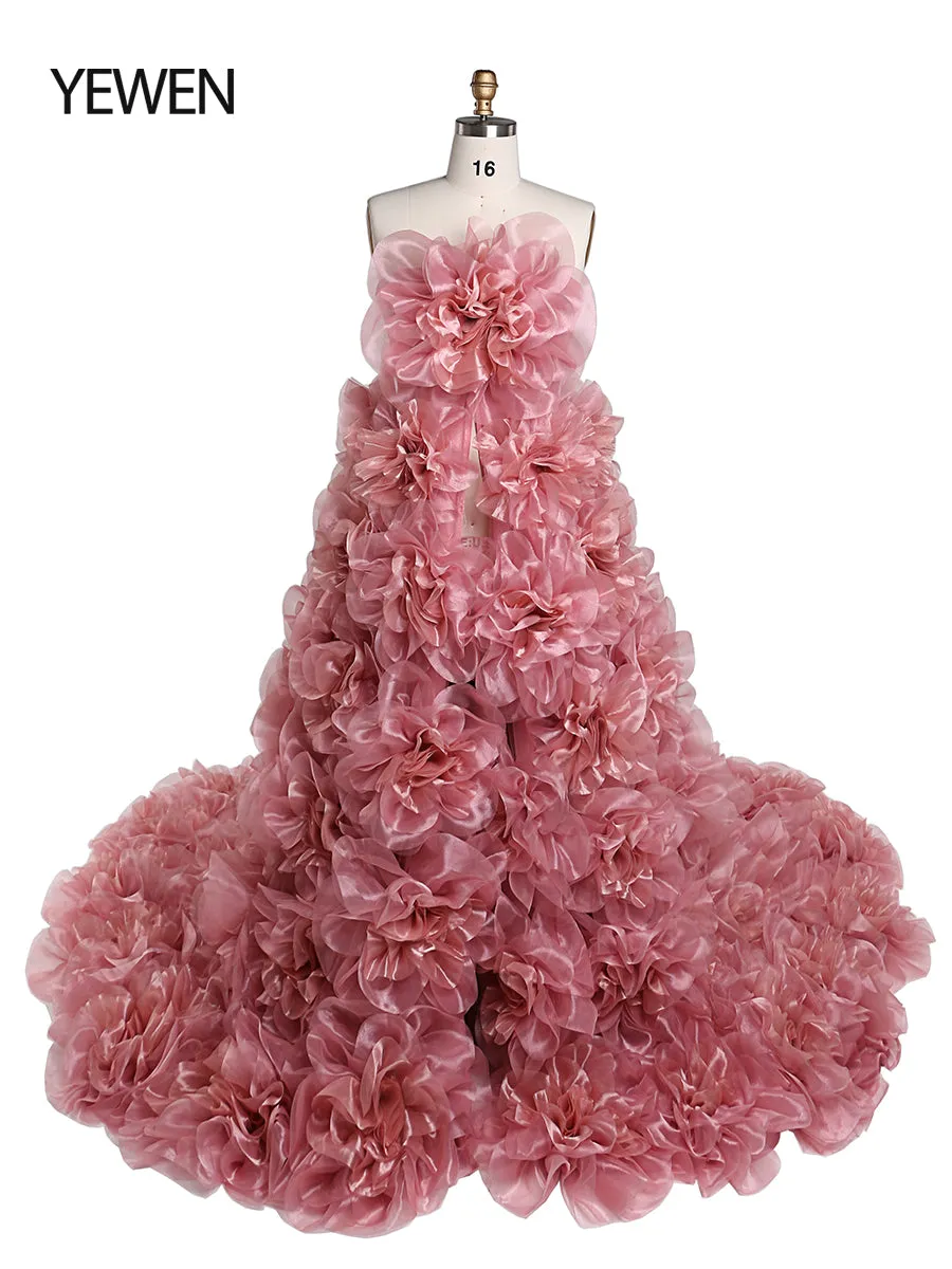 Strapless Organza 3D Flowers Maternity Dress for Photo Shoot Baby Shower Photography Gowns YW220308