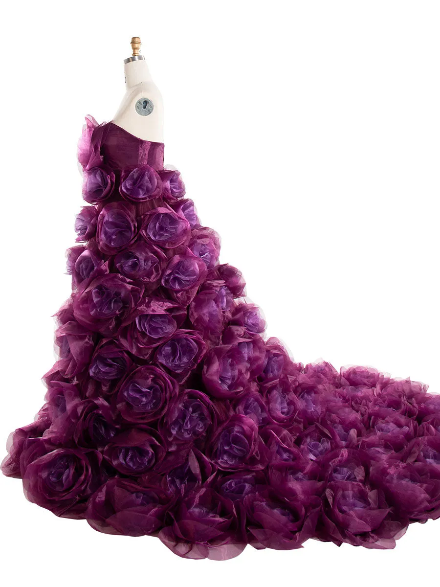 Strapless Organza 3D Flowers Maternity Dress for Photo Shoot Baby Shower Photography Gowns YW220308