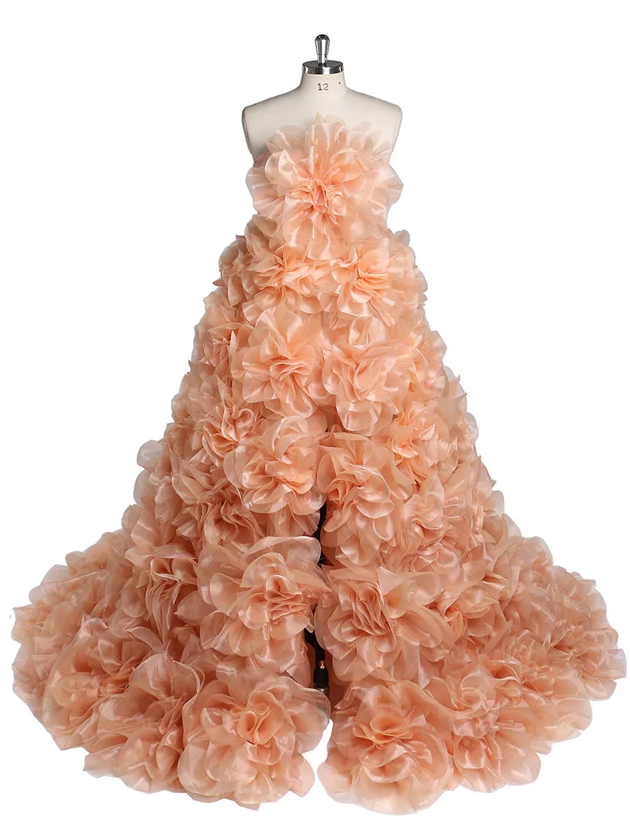 Strapless Organza 3D Flowers Maternity Dress for Photo Shoot Baby Shower Photography Gowns YW220308