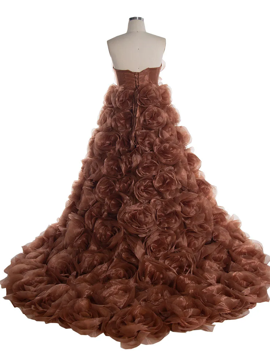 Strapless Organza 3D Flowers Maternity Dress for Photo Shoot Baby Shower Photography Gowns YW220308