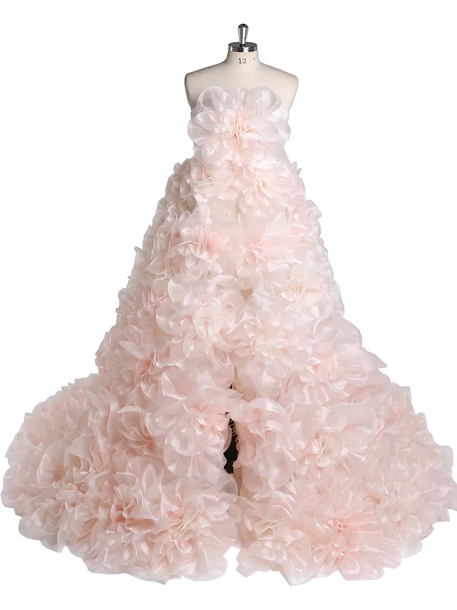 Strapless Organza 3D Flowers Maternity Dress for Photo Shoot Baby Shower Photography Gowns YW220308