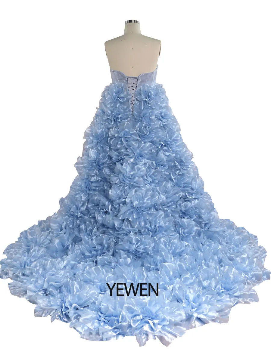 Strapless Organza 3D Flowers Maternity Dress for Photo Shoot Baby Shower Photography Gowns YW220308