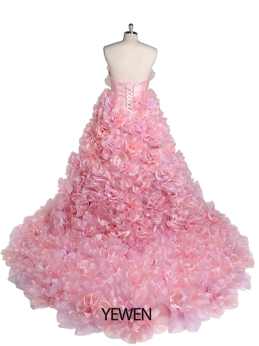 Strapless Organza 3D Flowers Maternity Dress for Photo Shoot Baby Shower Photography Gowns YW220308