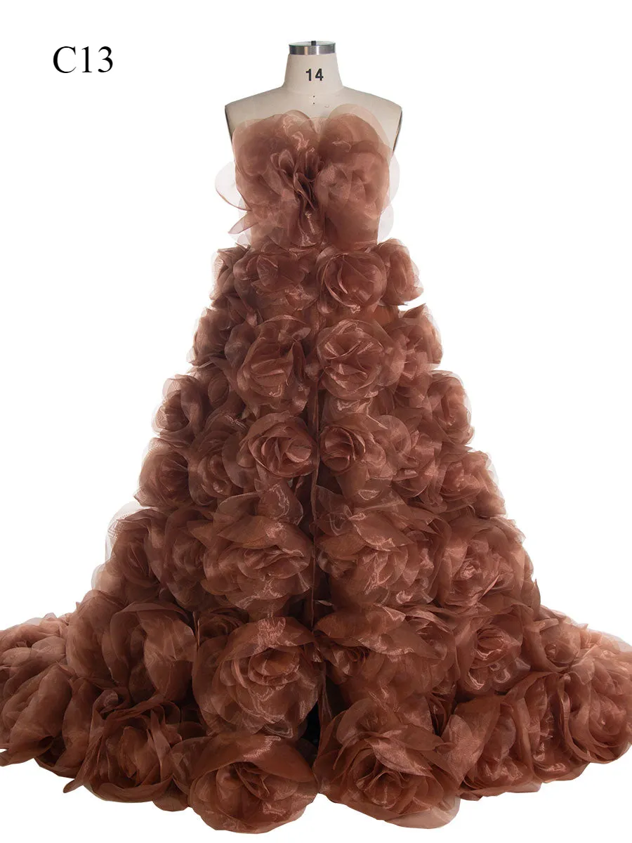 Strapless Organza 3D Flowers Maternity Dress for Photo Shoot Baby Shower Photography Gowns YW220308
