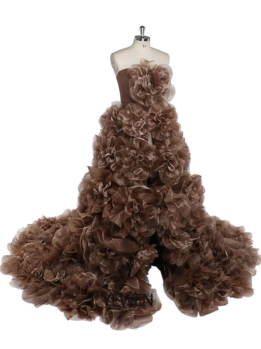 Strapless Organza 3D Flowers Maternity Dress for Photo Shoot Baby Shower Photography Gowns YW220308
