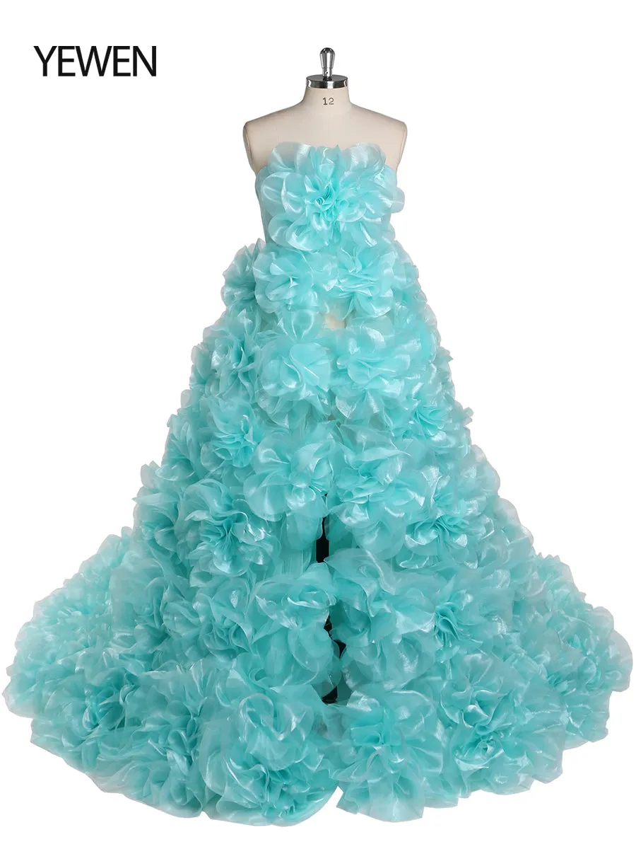 Strapless Organza 3D Flowers Maternity Dress for Photo Shoot Baby Shower Photography Gowns YW220308