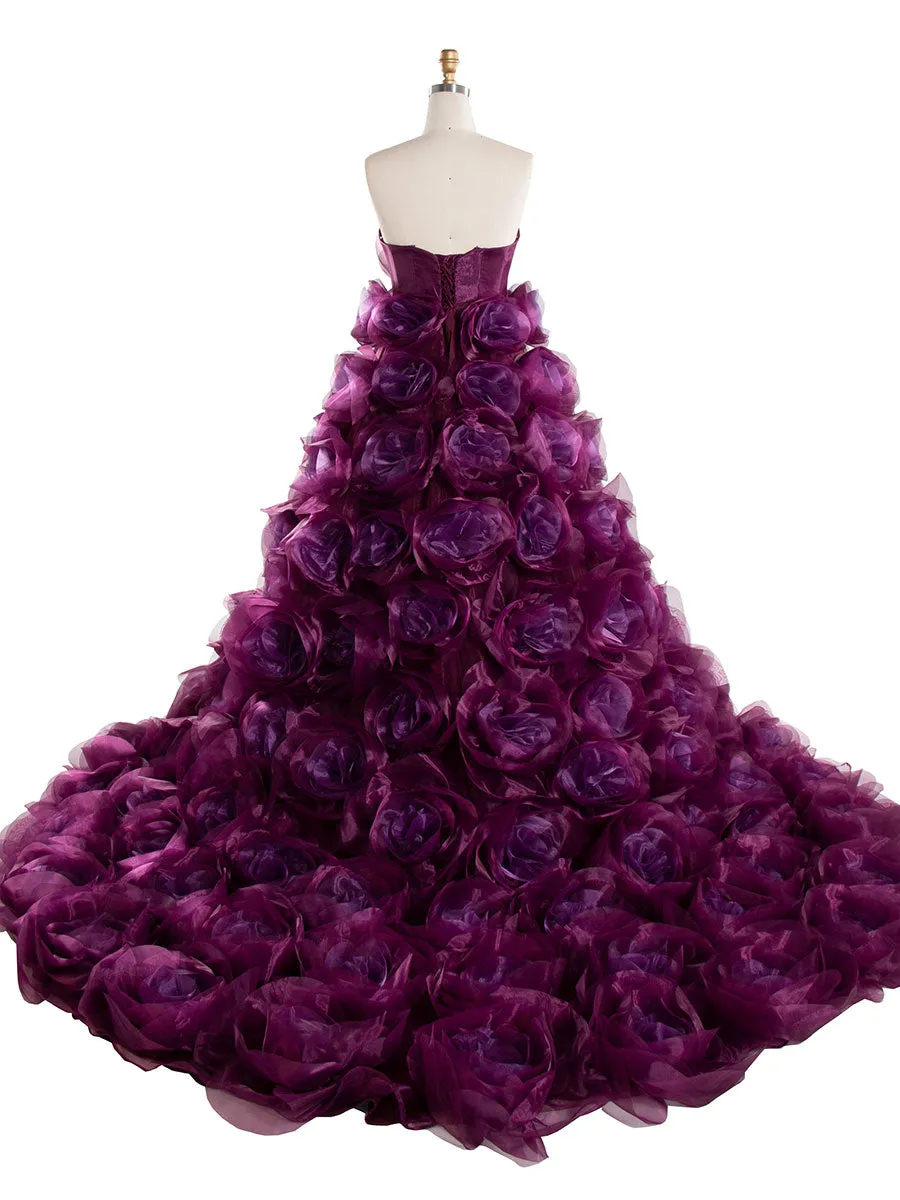 Strapless Organza 3D Flowers Maternity Dress for Photo Shoot Baby Shower Photography Gowns YW220308