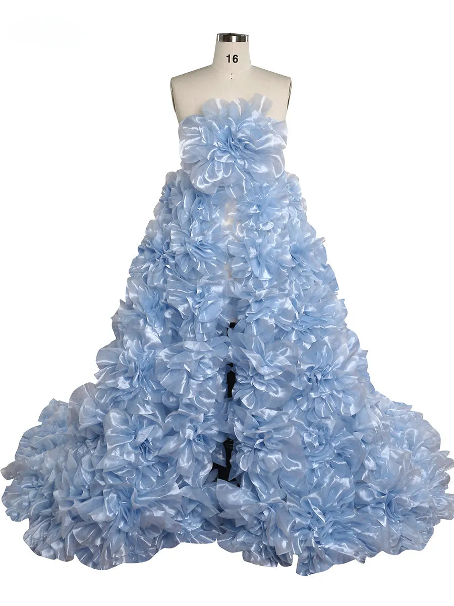 Strapless Organza 3D Flowers Maternity Dress for Photo Shoot Baby Shower Photography Gowns YW220308
