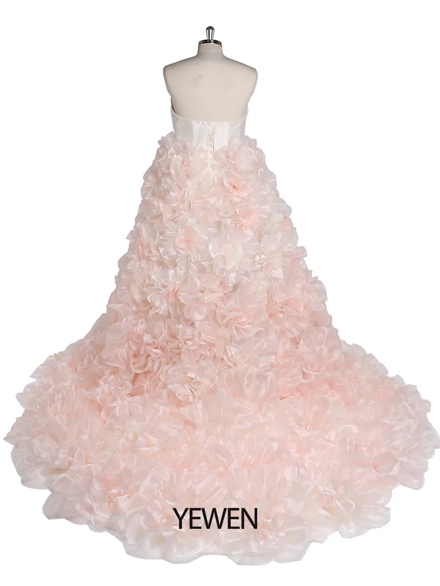 Strapless Organza 3D Flowers Maternity Dress for Photo Shoot Baby Shower Photography Gowns YW220308