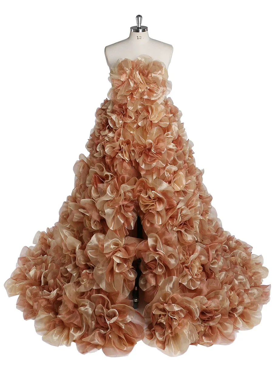 Strapless Organza 3D Flowers Maternity Dress for Photo Shoot Baby Shower Photography Gowns YW220308